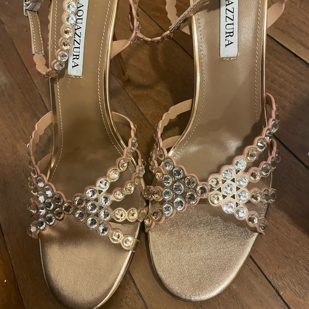 Aquazzura Gold Crystal Embellished Heels